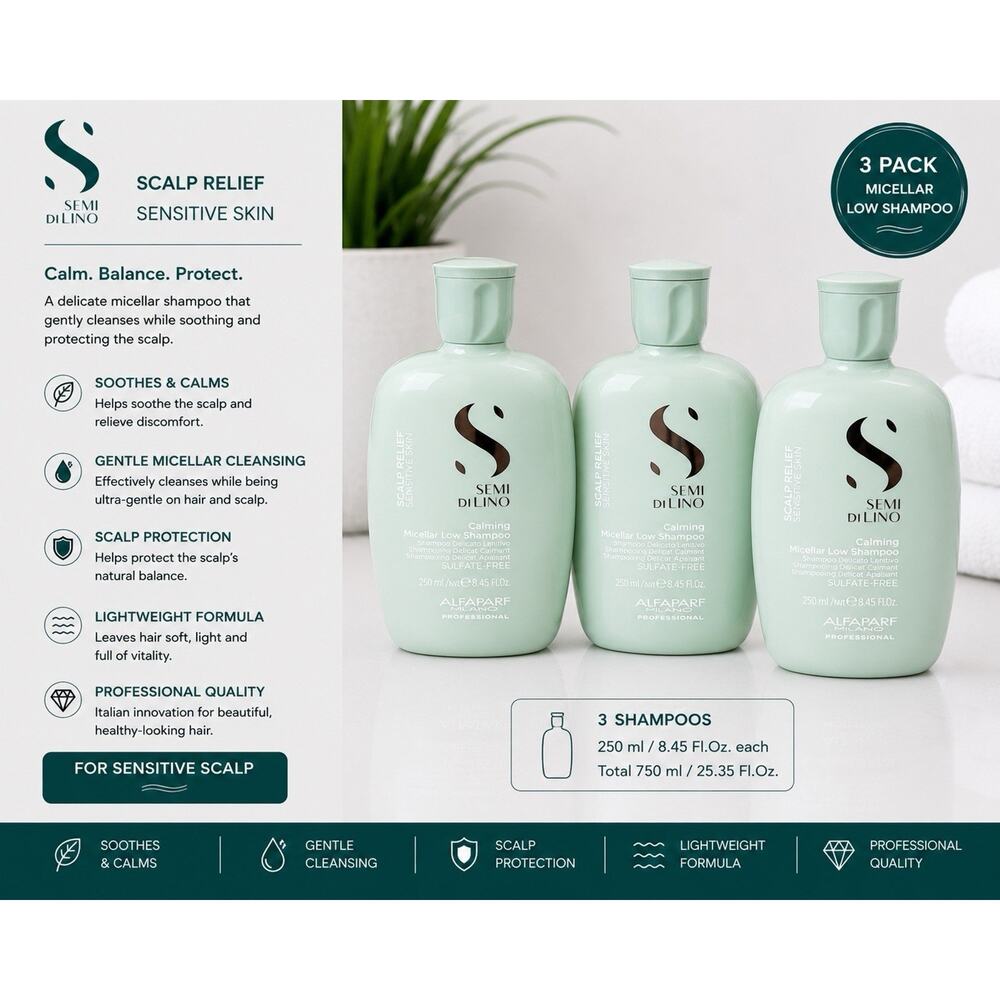 Alfaparf Semi Di Lino Scalp Relief Calming Shampoo 8.45 Fl.Oz 3 Pack